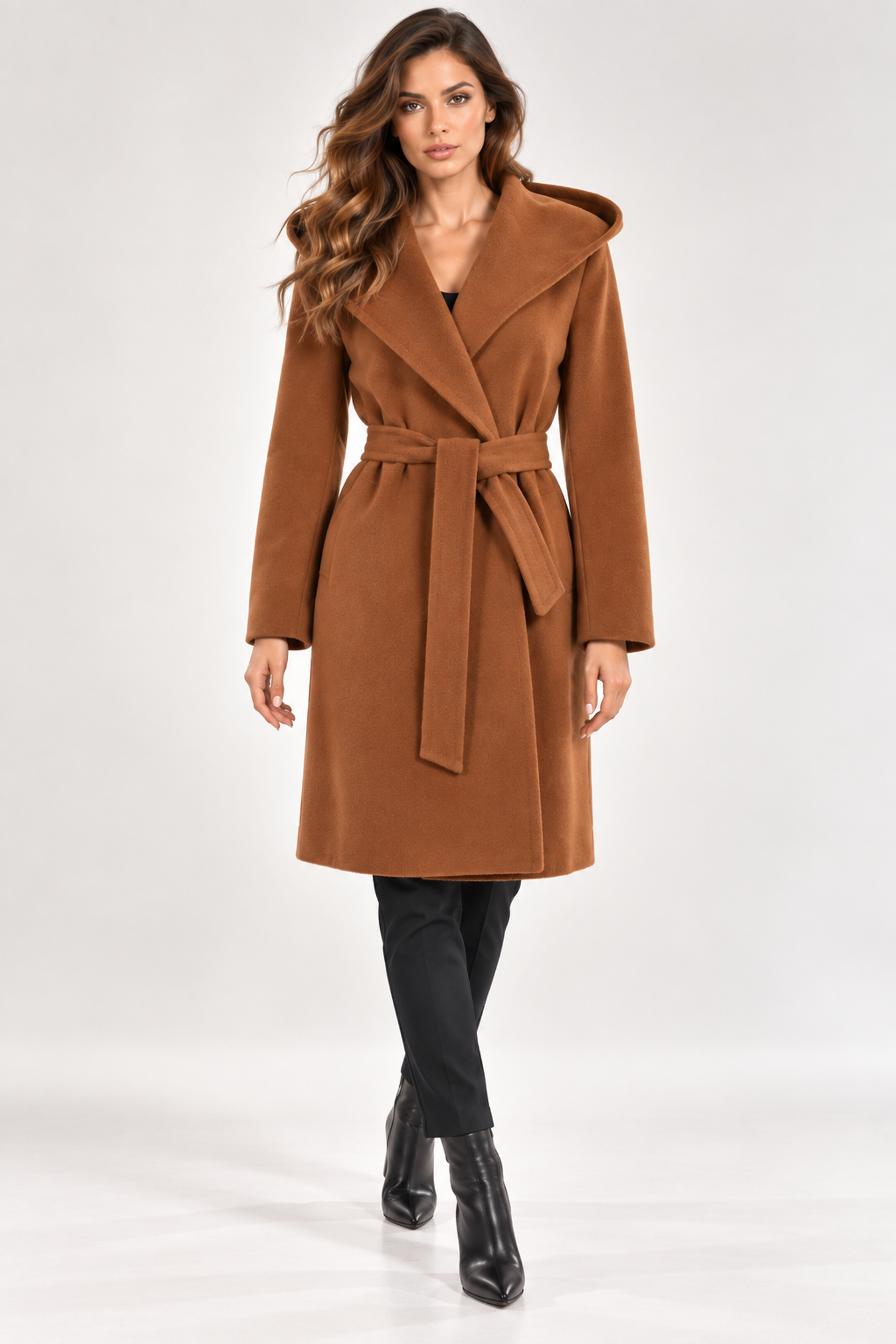 Casual camel coat with hood and belt, timeles coat, high street edition, must have, smeđi kaput